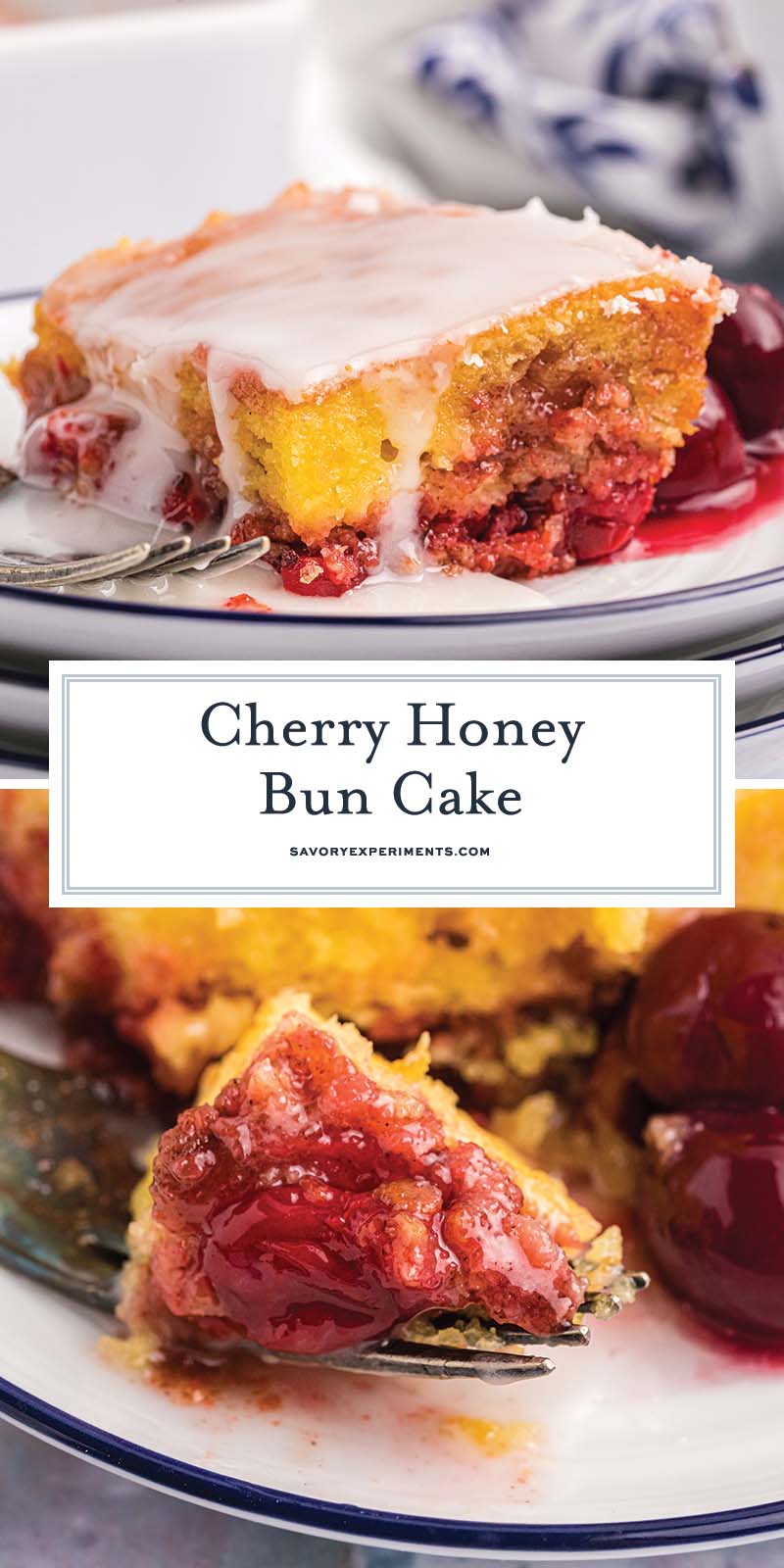 collage of cherry honey bun cake for pinterest