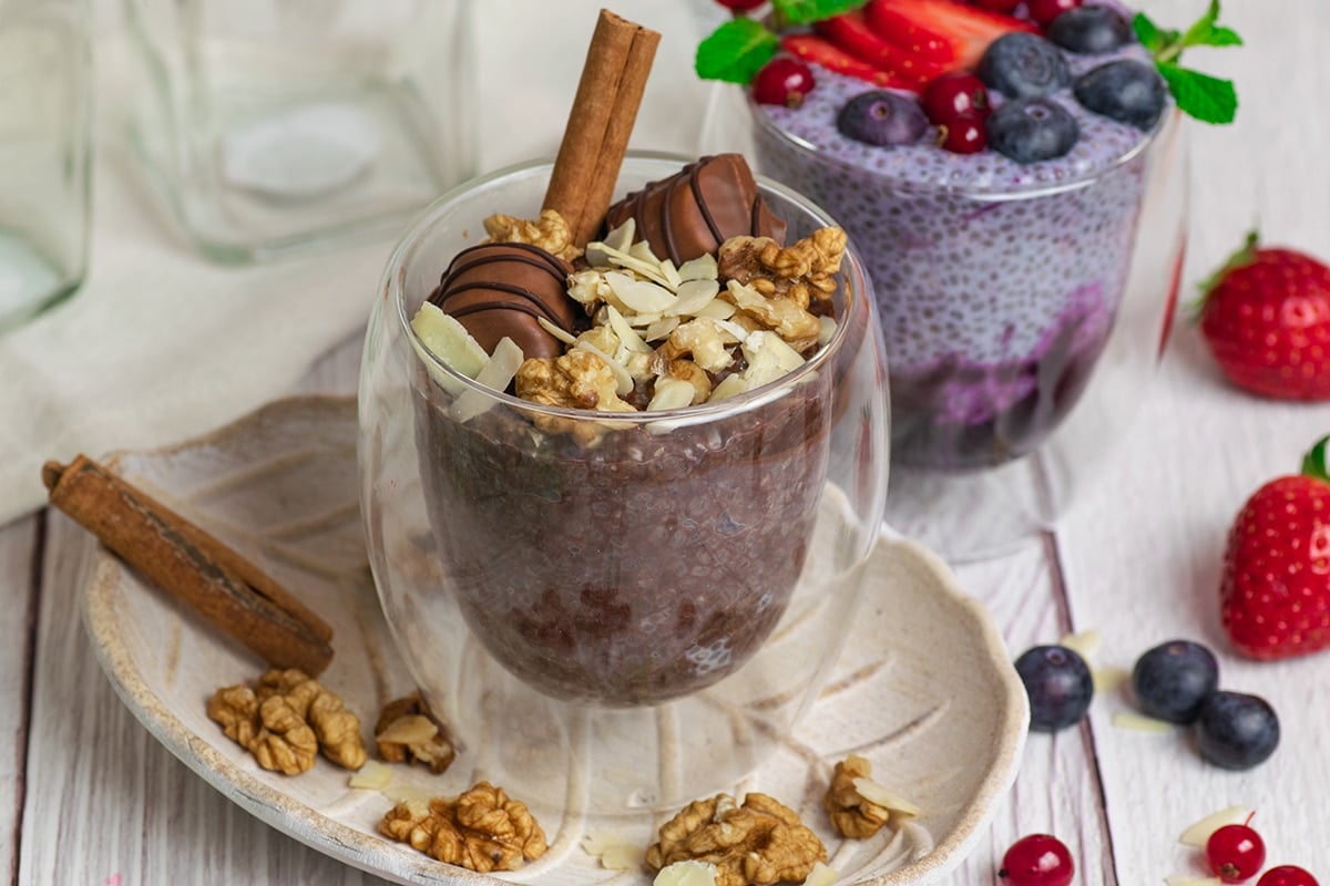 chocolate chia seed pudding in a jar