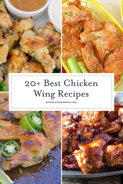 collage of chicken wing recipes