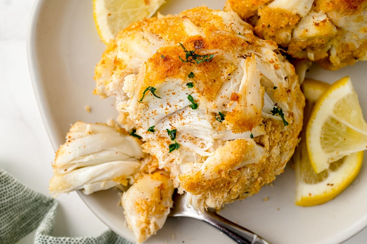 fork in a crab cake