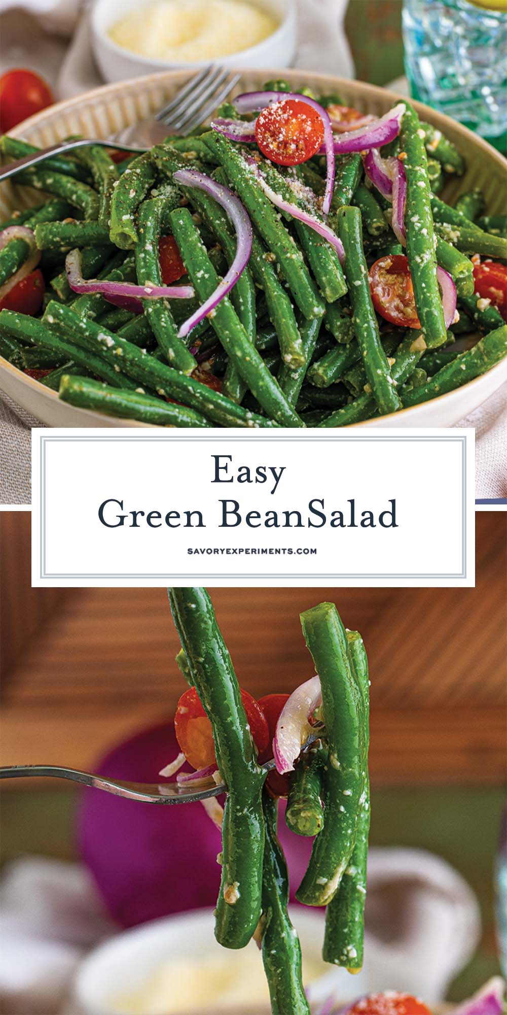 collage of easy green bean salad recipe