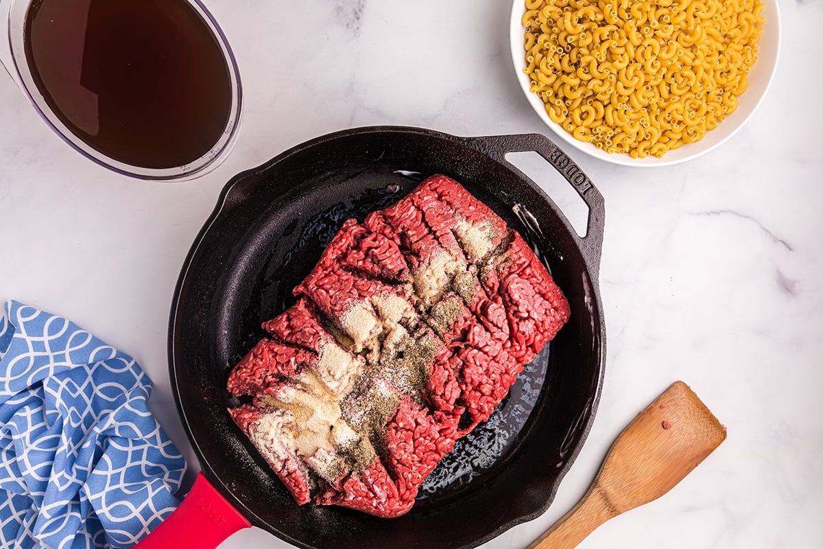 ground beef browning in pan