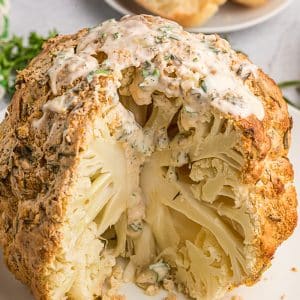 angled shot of sliced whole cauliflower