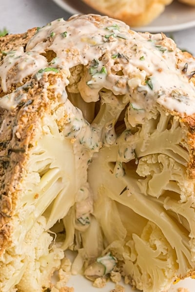 angled shot of sliced whole cauliflower