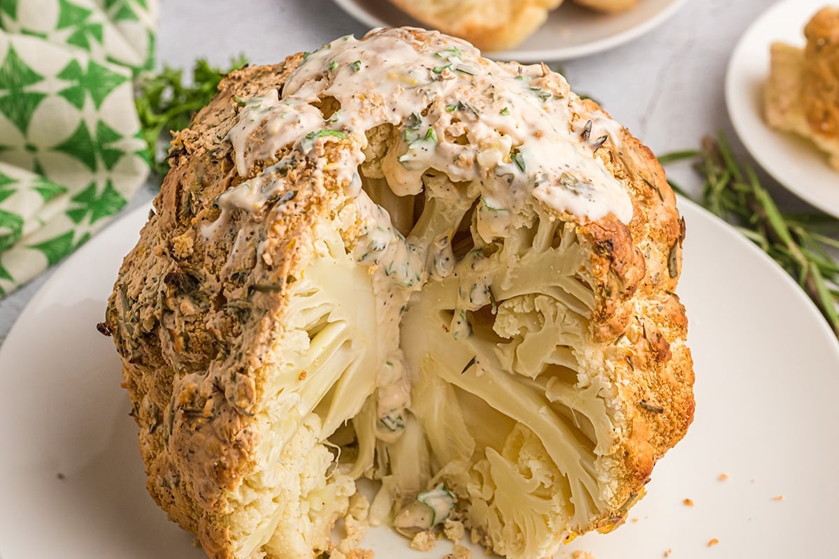 angled shot of sliced whole cauliflower