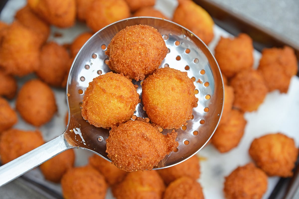 hush puppies in a fry spoon