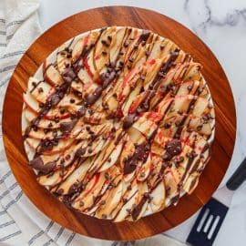 overhead shot of apple and pear nachos