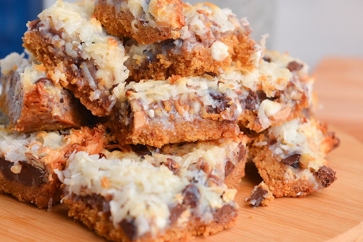 straight on shot of pieces of magic bars