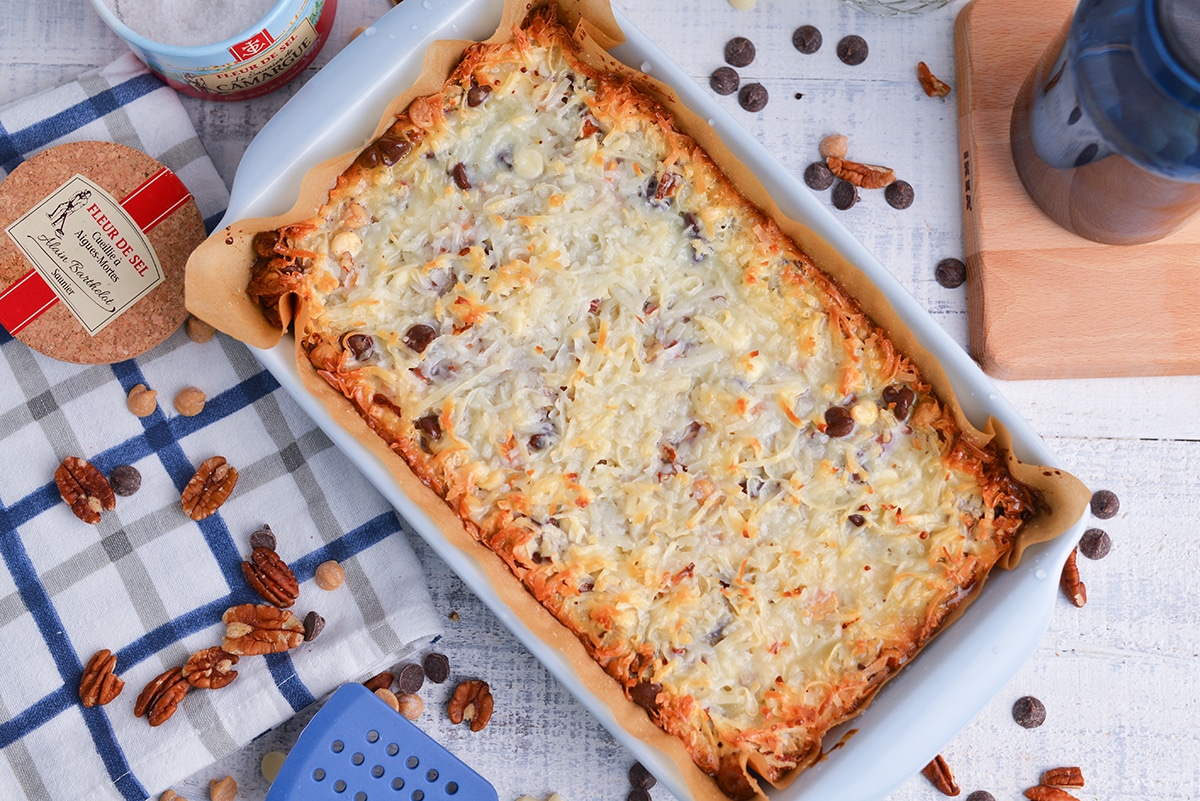 overhead shot of baked magic bars