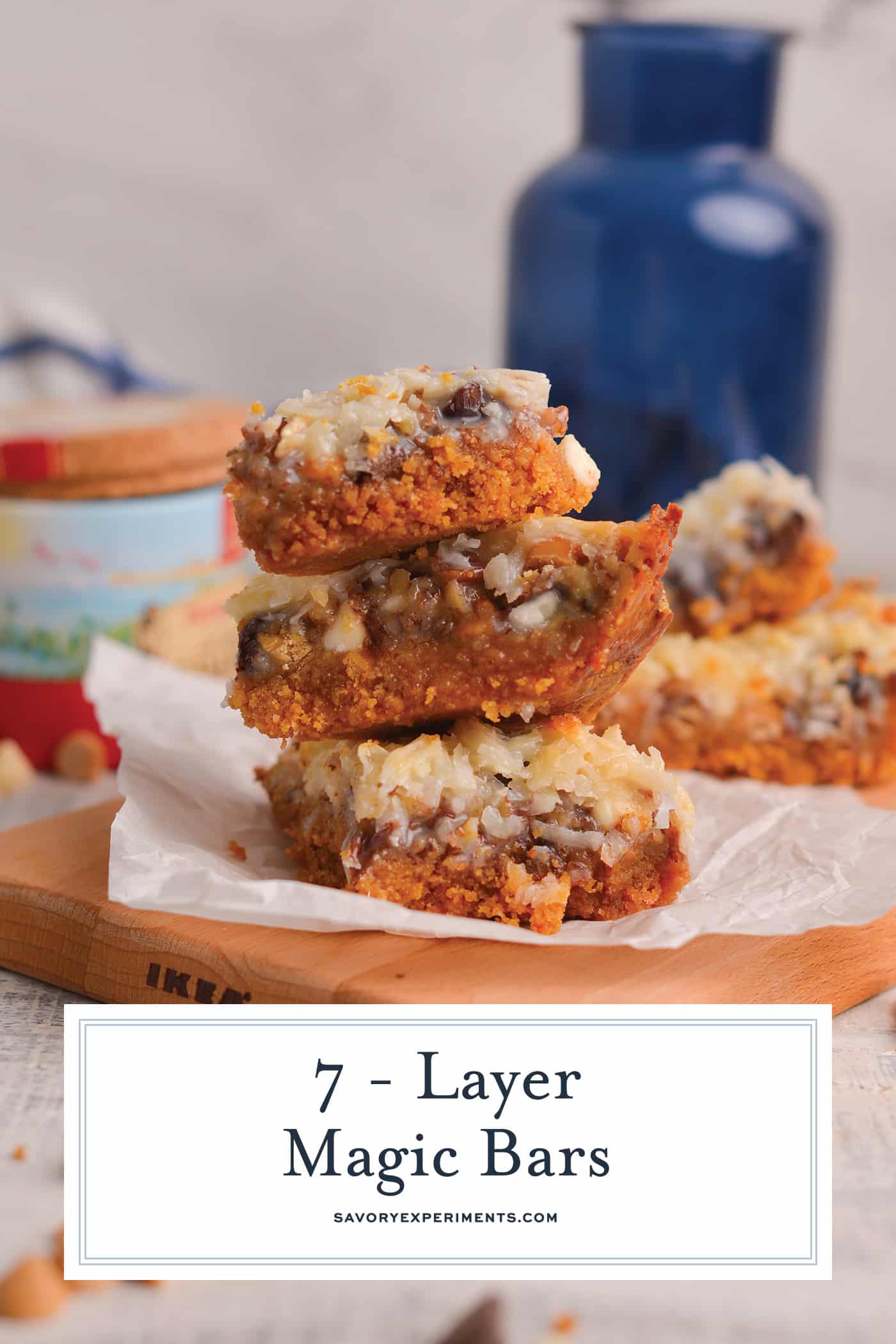 straight on shot of stack of magic bars with text overlay for pinterest