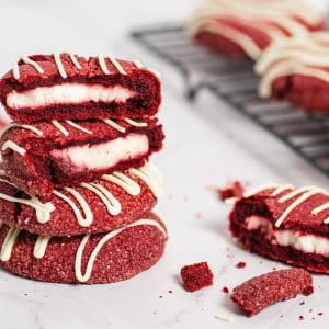 stack of cream cheese cookies cut in half