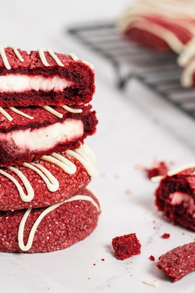 stack of cream cheese cookies cut in half