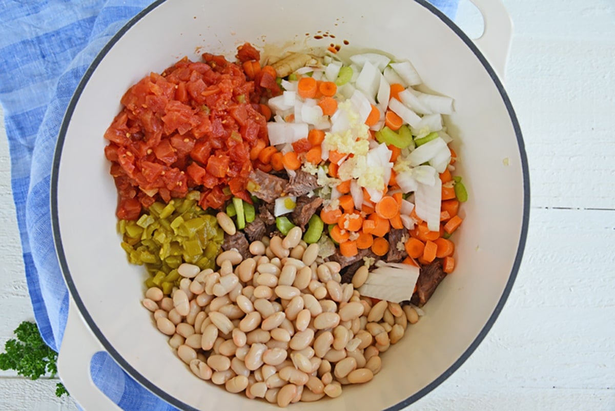 short rib soup ingredients in a bowl