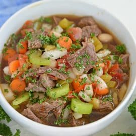 angled shot of bowl of soup