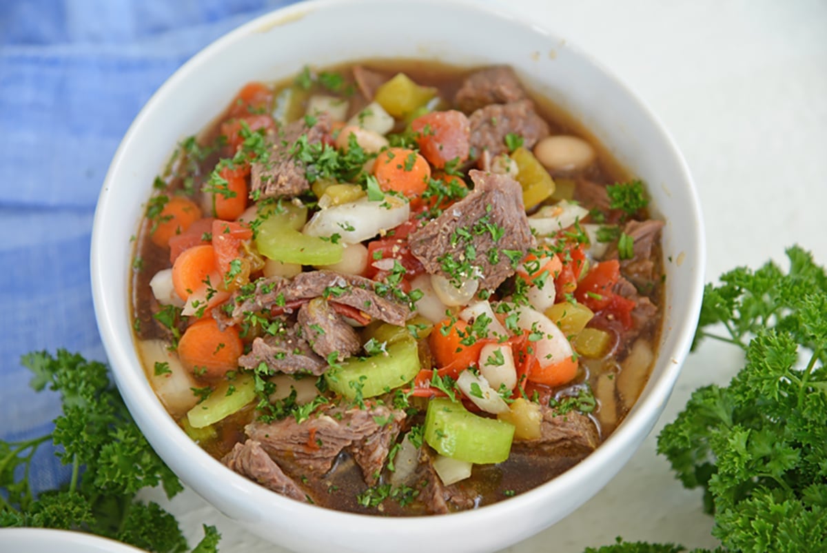 angled shot of bowl of soup