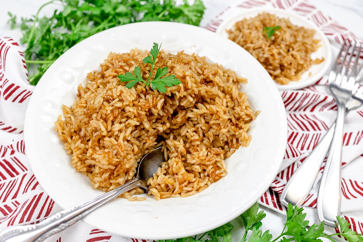 angled shot of bowl of rice