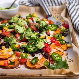 sheet pan of sweet potato nachos