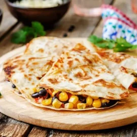 plate of black bean and corn quesadillas