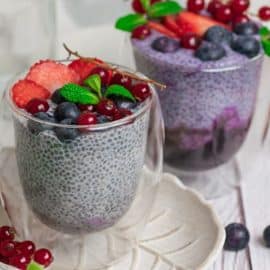 chia seed pudding topped with berries