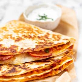 stack of pepperoni quesadillas