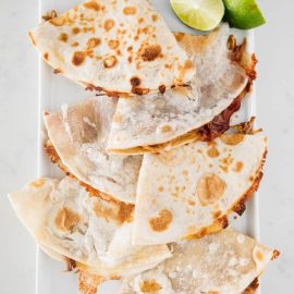 overhead shot of pulled pork quesadillas