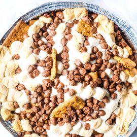 overhead shot of s'mores nachos