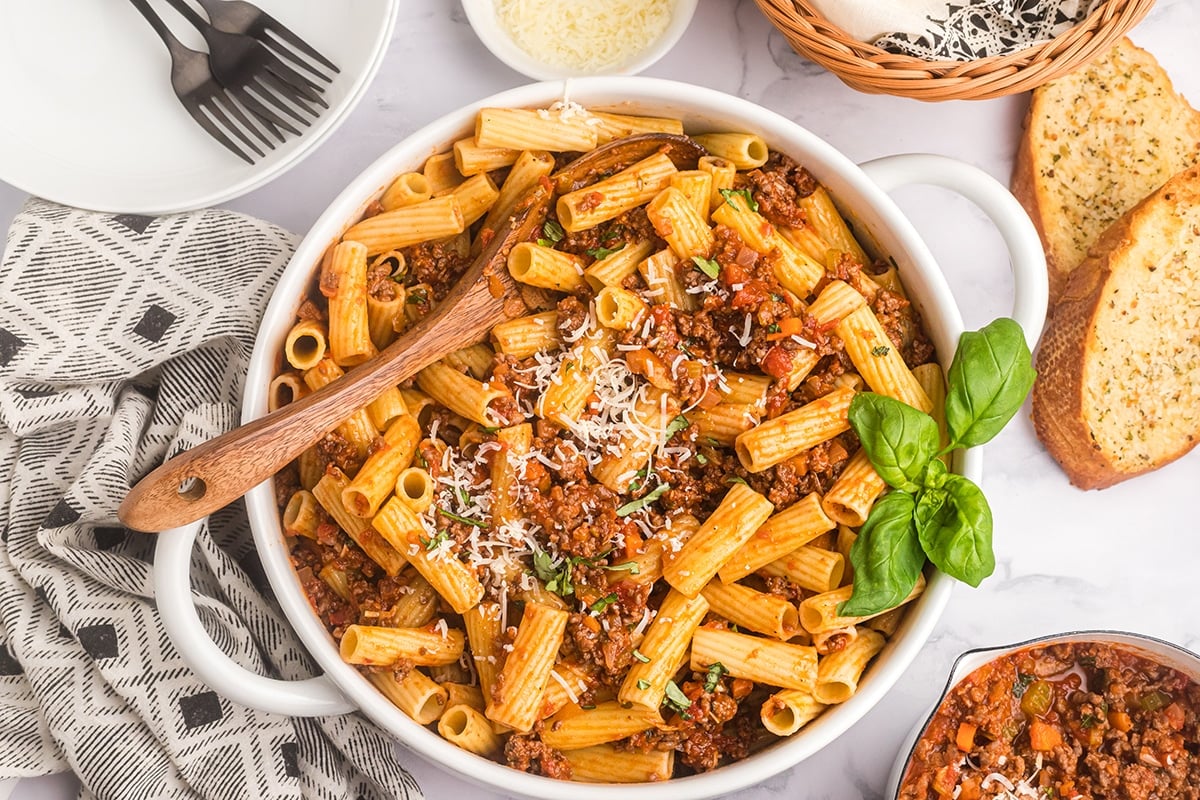 pasta tossed is bolognese sauce