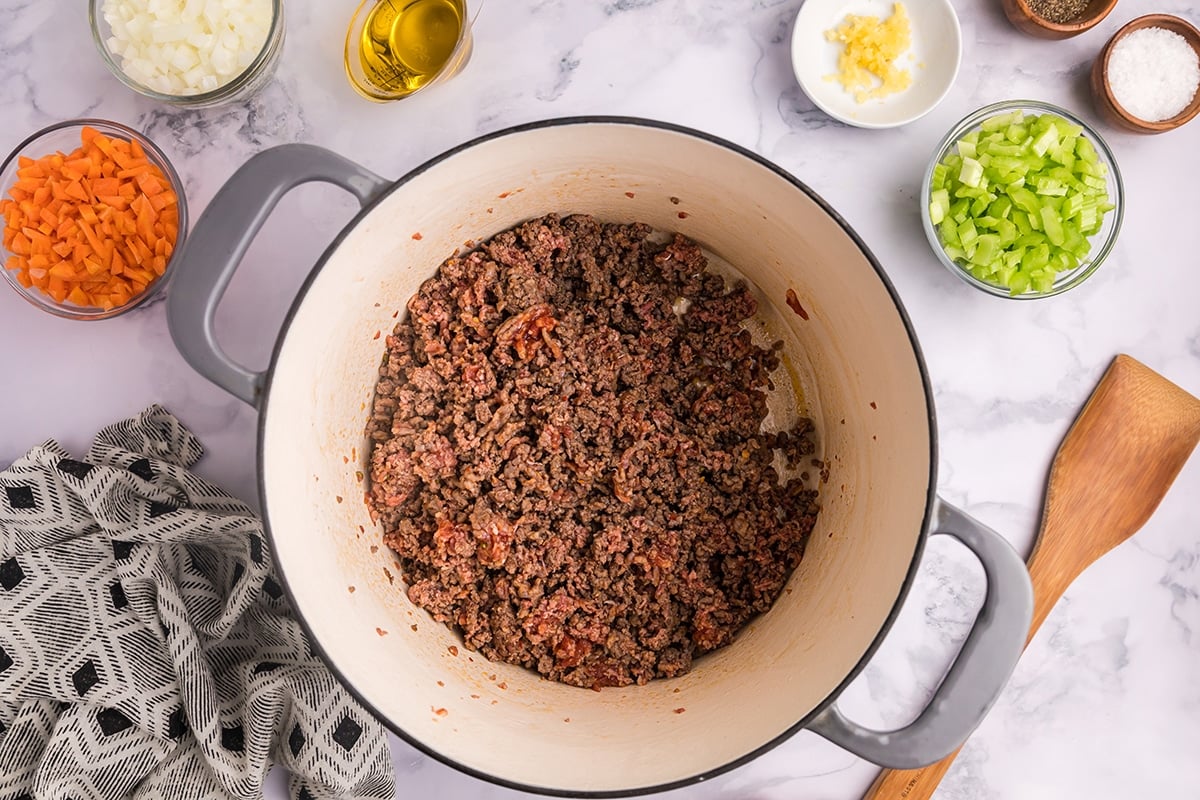 ground meat browning in pan