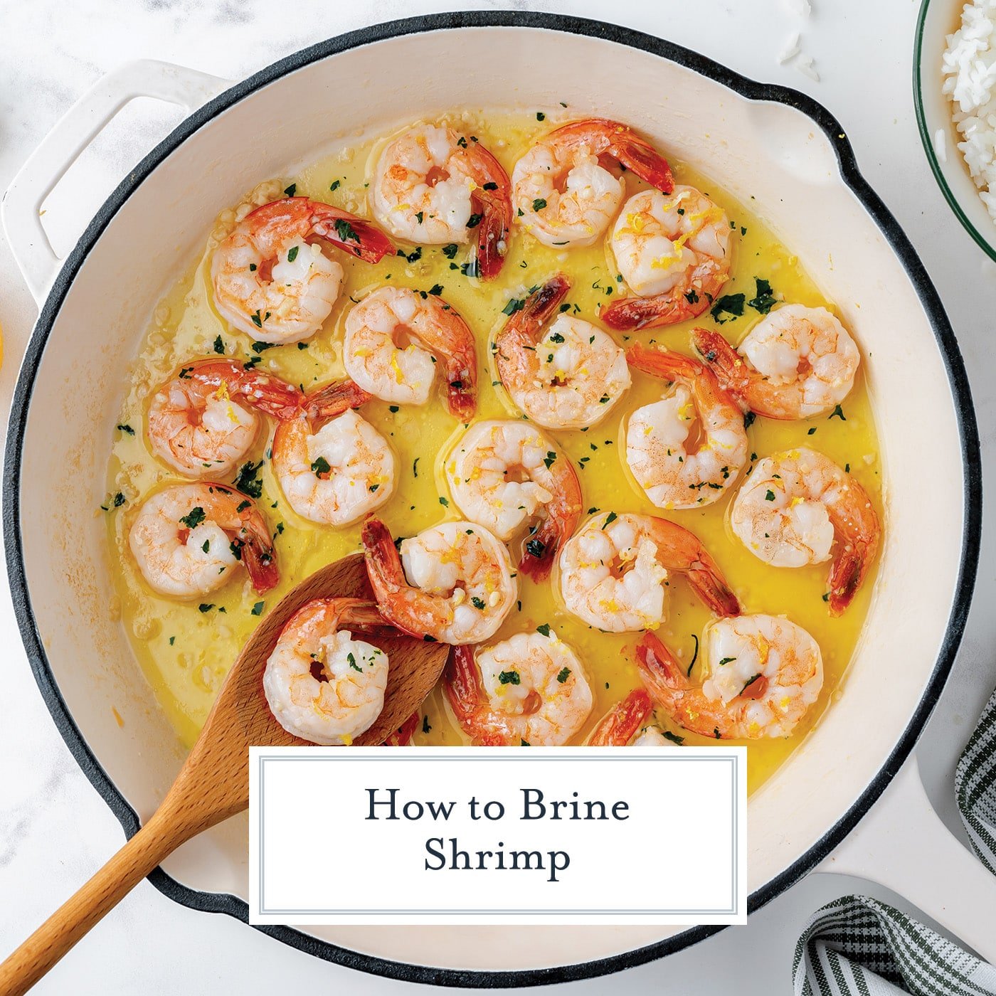 shrimp in a pan with text overlay for facebook