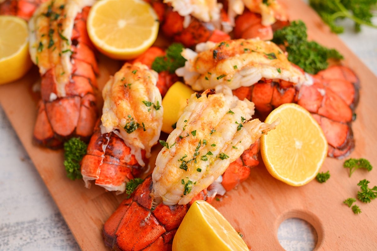 close up of cooked lobster tail
