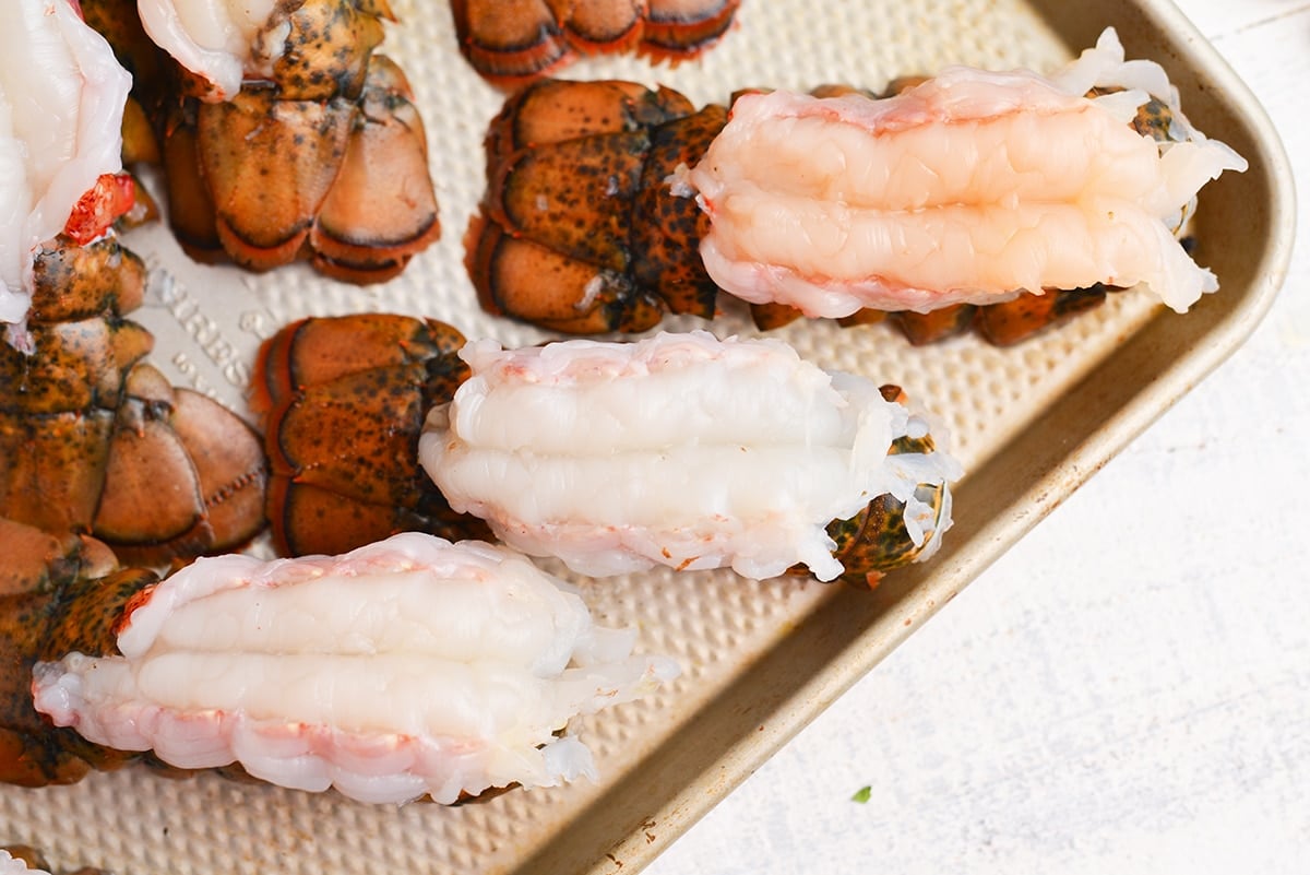 overhead of butterflied lobster tails