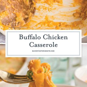 collage of buffalo chicken casserole for pinterest