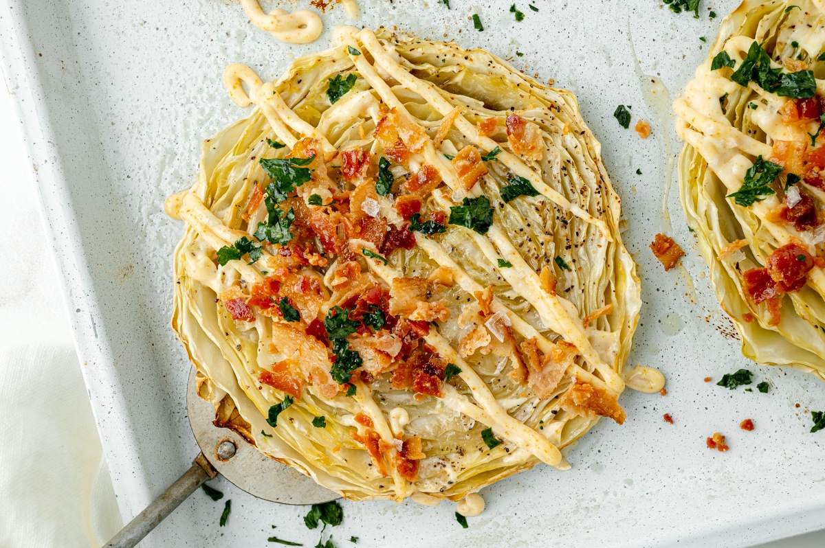 spatula under slice of cabbage