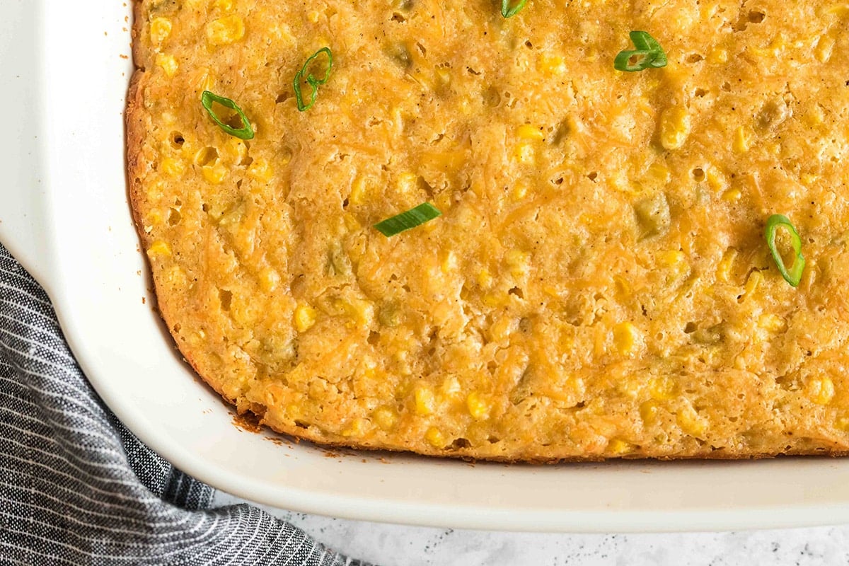 close up overhead of cornbread casserole