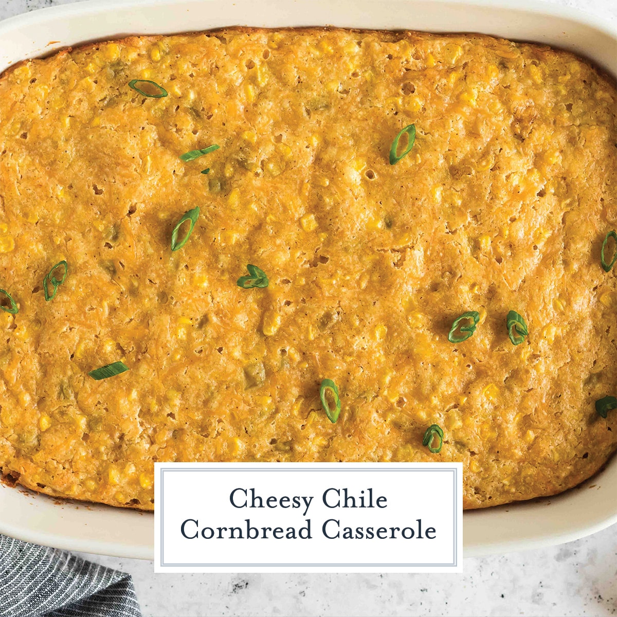 cornbread casserole with text overlay