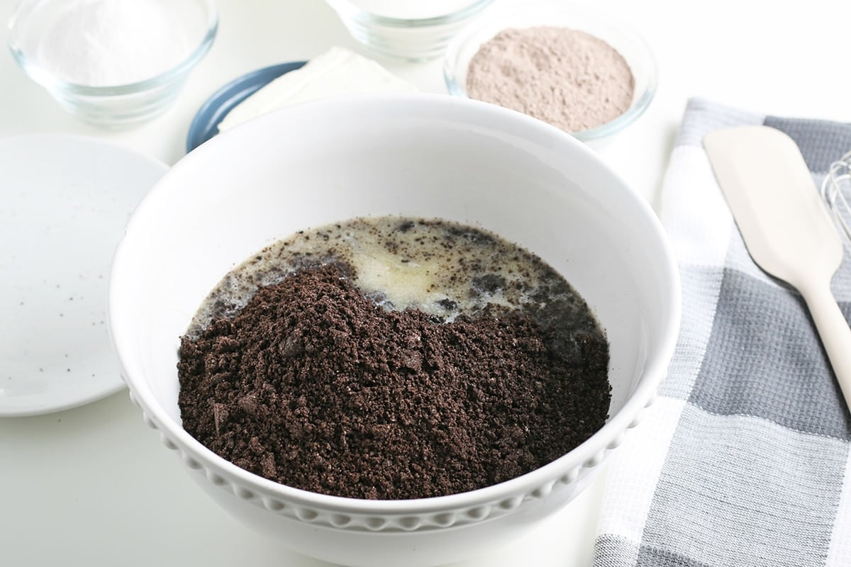 oreo crumbs and butter in bowl
