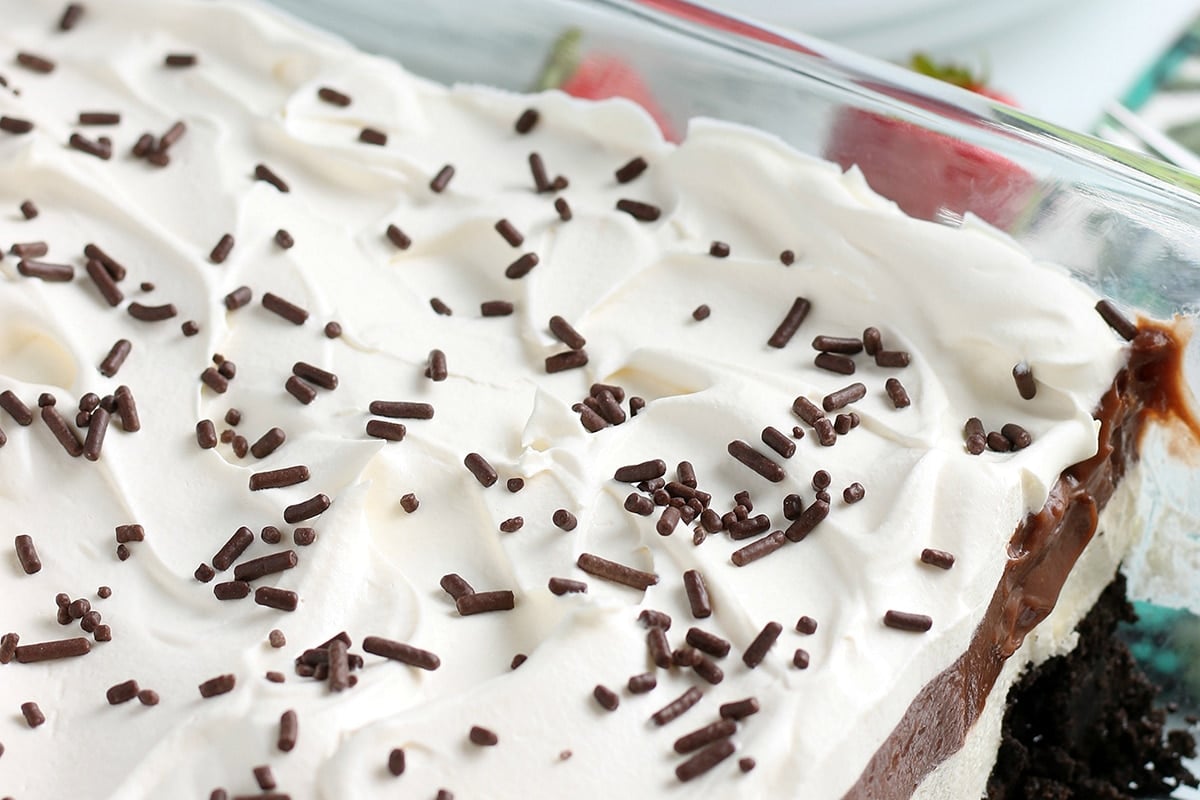 close up of chocolate icebox cake