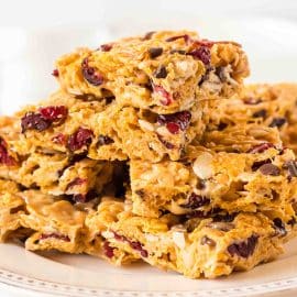 close up of peanut butter corn flake bars