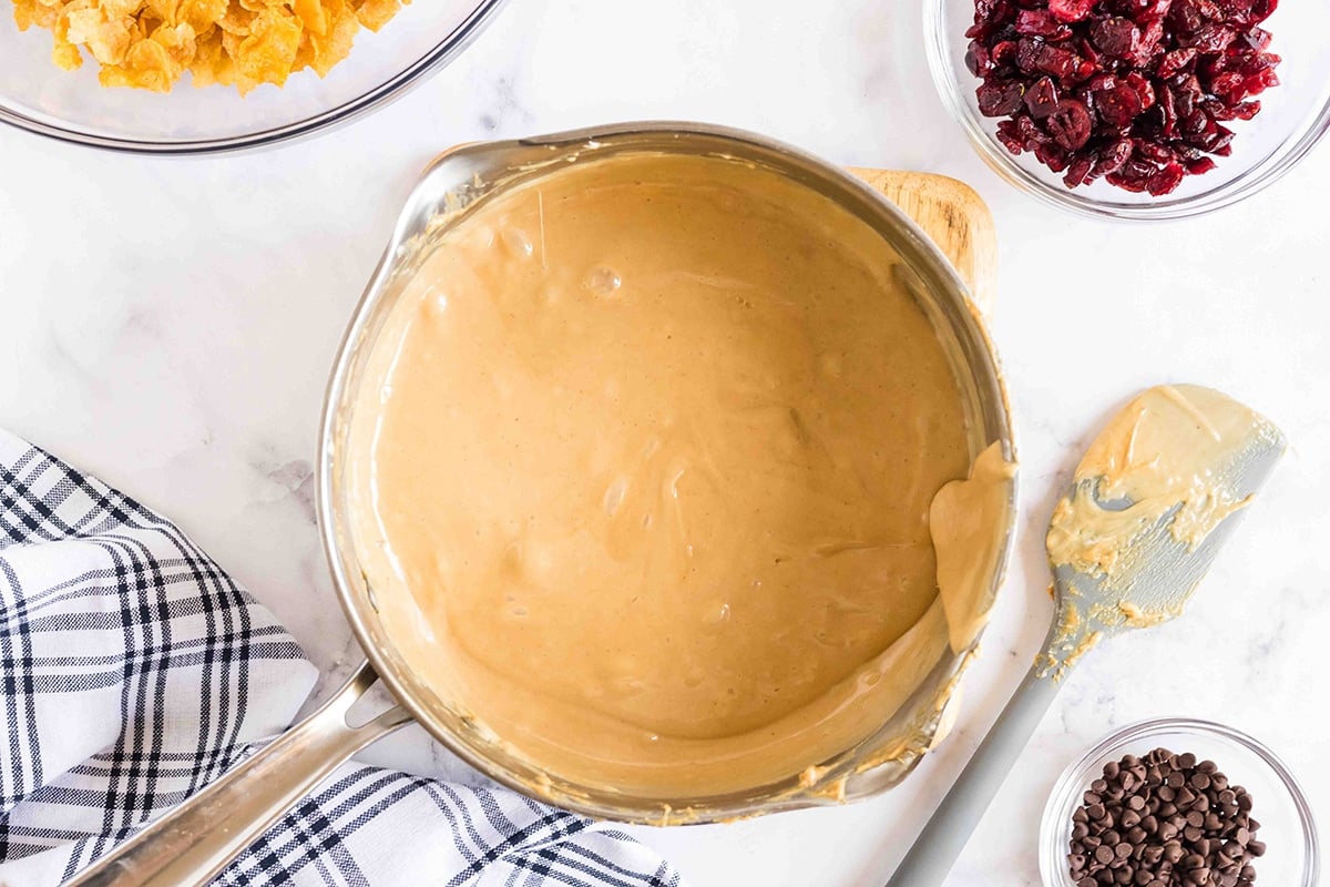 peanut butter mixture in a saucepan