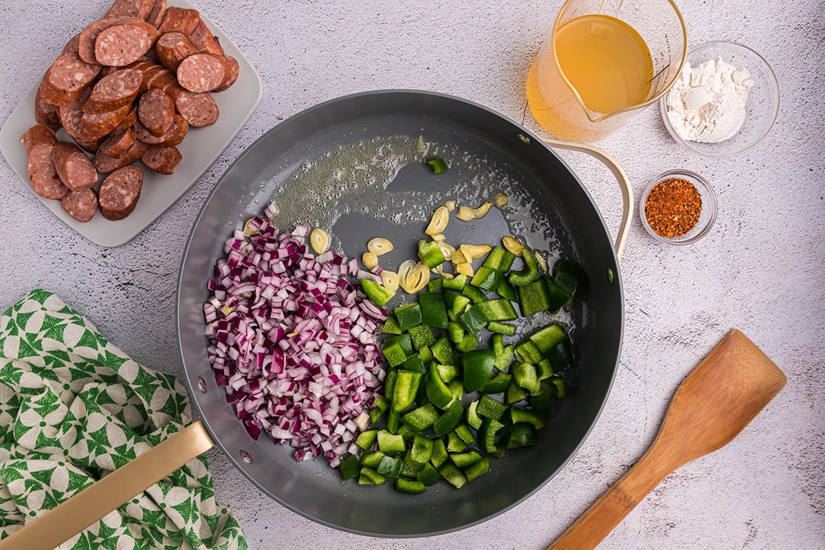 veggies sautéing in pan