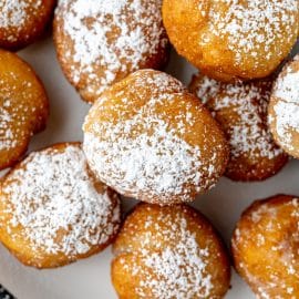 overhead close up shot of italian fried dough balls