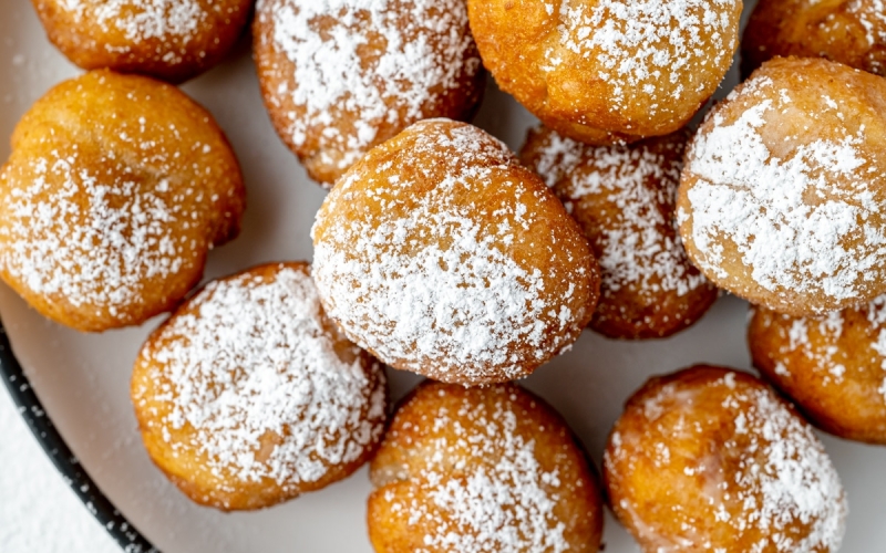 overhead close up shot of italian fried dough balls