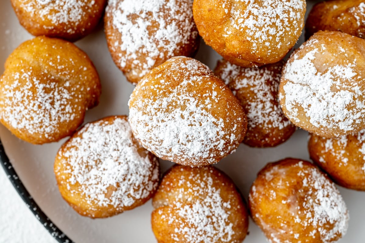 overhead close up shot of italian fried dough balls