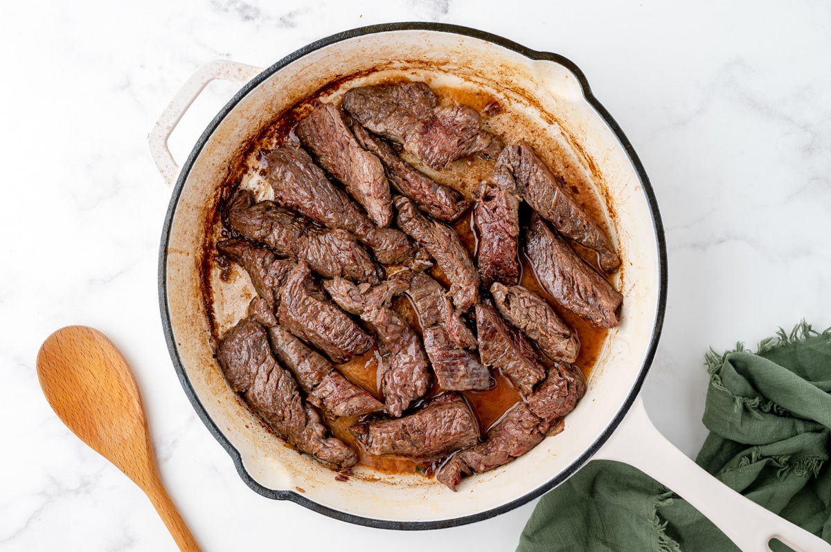 stir frying beef strips