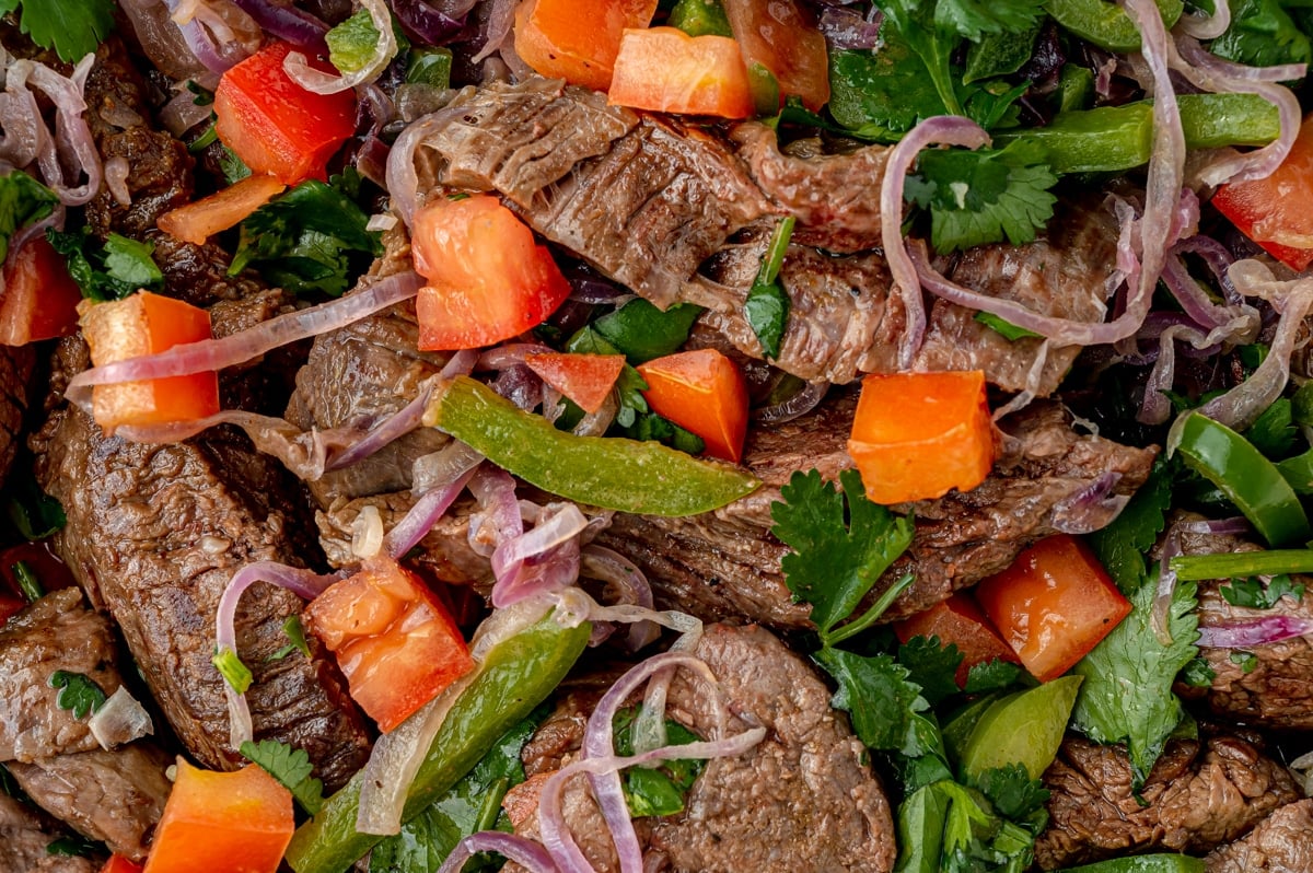 close up of stir fry beef