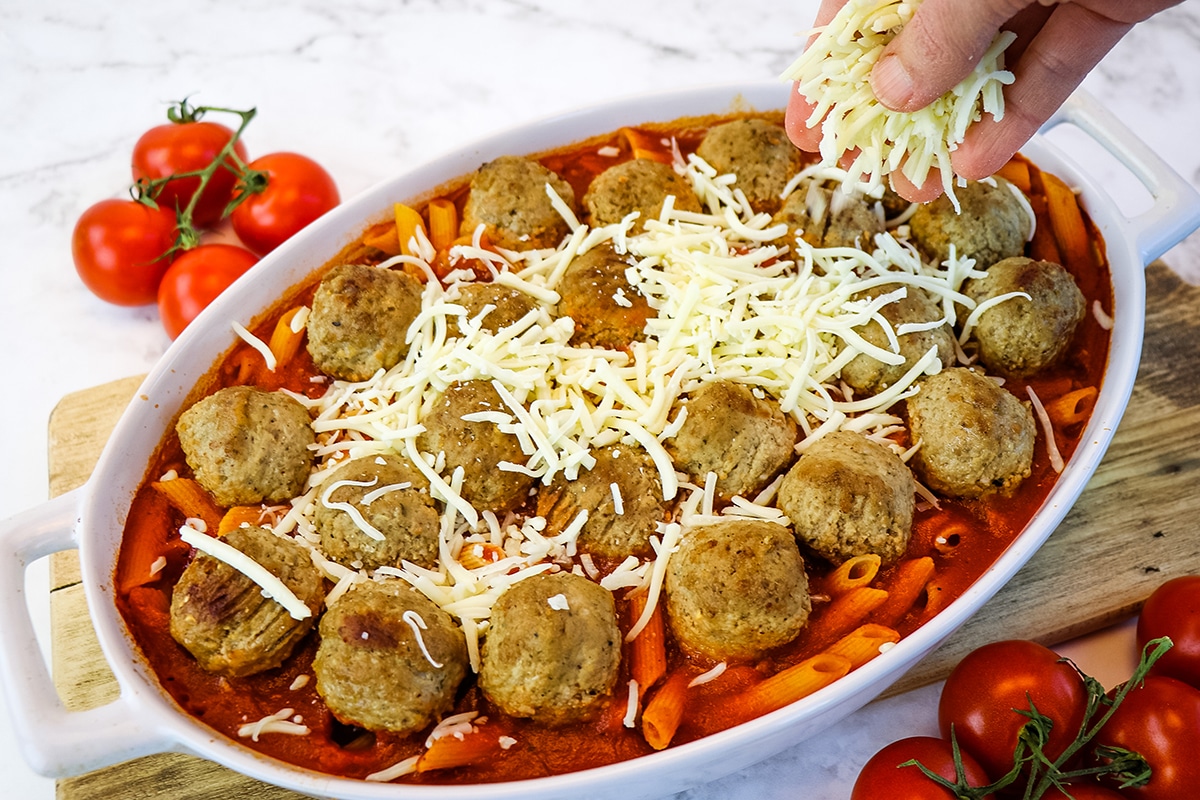 cheese sprinkled on meatballs