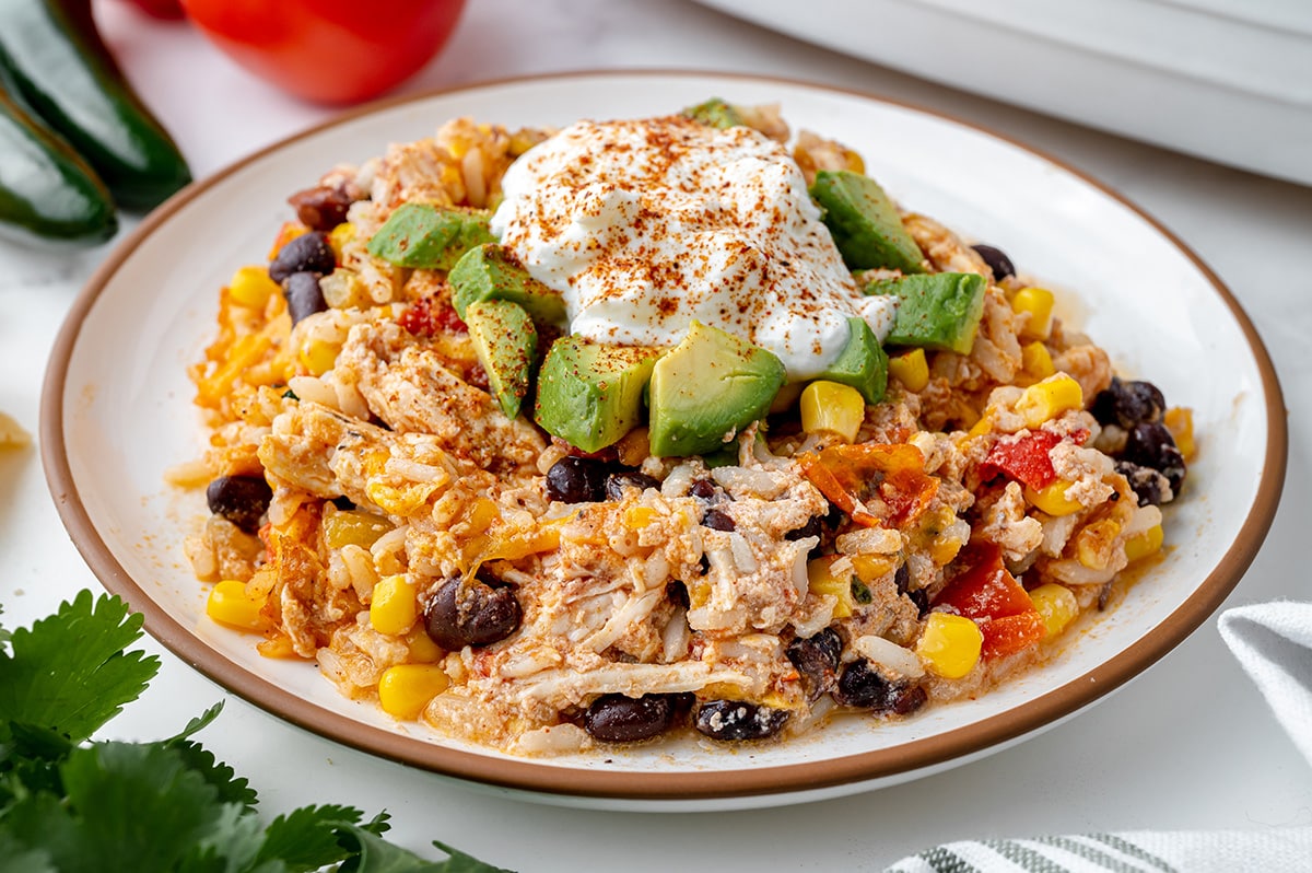 angled shot of mexican chicken on plate