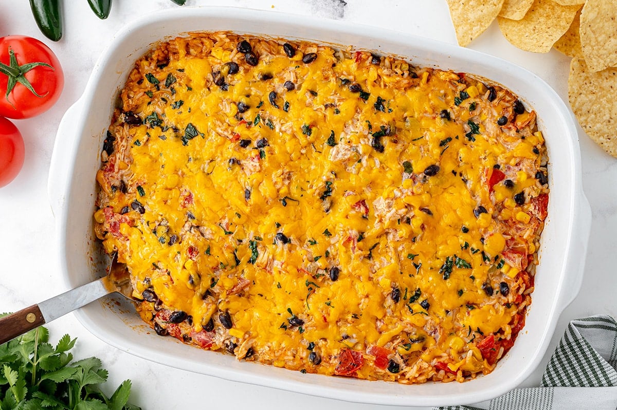 baked mexican casserole in dish