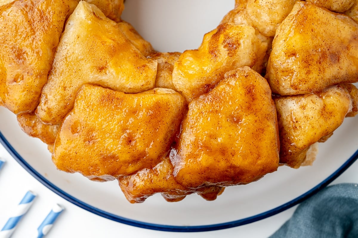 angled close up shot of pull apart cinnamon bread