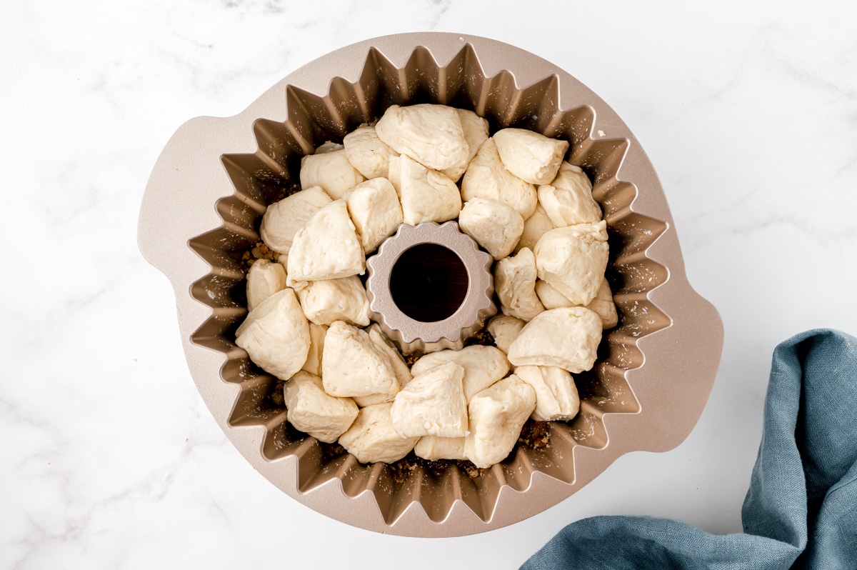 cut biscuits added to bundt pan